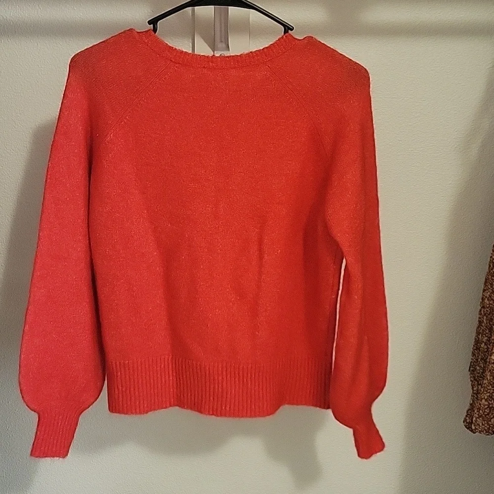 Sezane Red Crewneck Button-Front Sweater - Picture 9 of 9